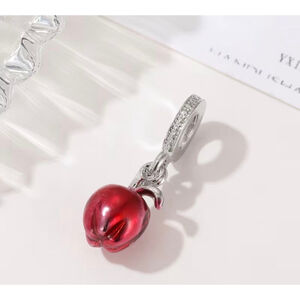 Women's Red Silver Apple Charm Bracelet One Size